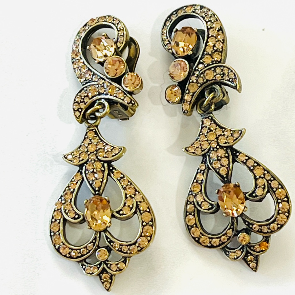 Heidi Daus Beguiling Baroque Swarovski Crystals Vintage Clip On Earrings 79$